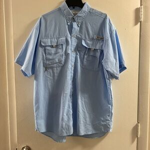 Columbia PFG Fishermen UPF 50 Light Blue Short-Sleeve Button-Down Shirt